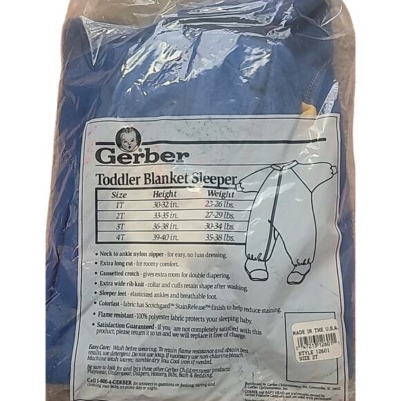 VTG 90s Gerber 2T Toddler Blanket Sleeper Blue Yellow Footie Pajamas NOS USA - Picture 4 of 5